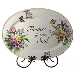 Lily Creek 13" X 18" "Flowers Feed the Soul" Oval Decorative Platter, Very Large